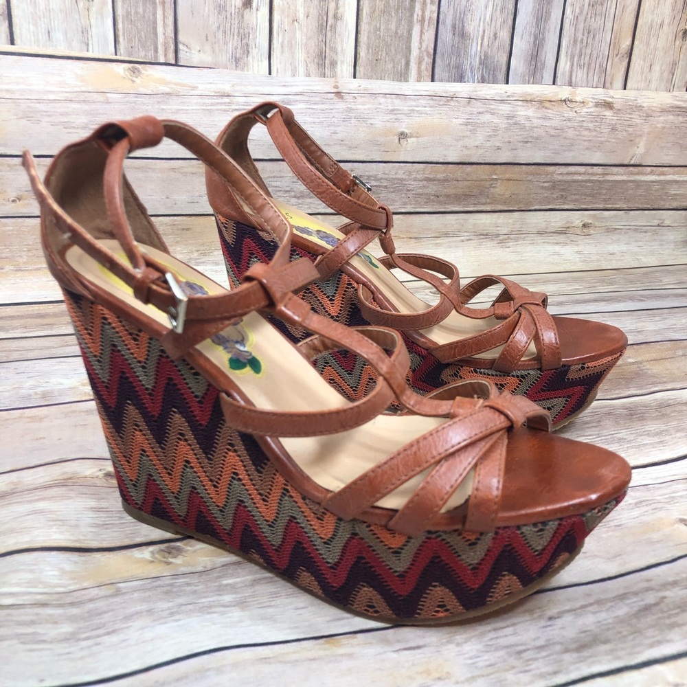 GC Shoes multi-tone brown platform wedge shoes